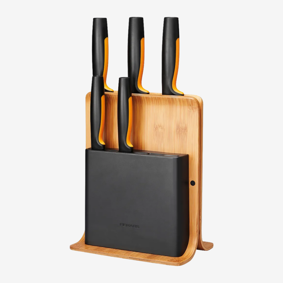 Fiskars Functional Form knife block, bamboo, includes 5 knives
