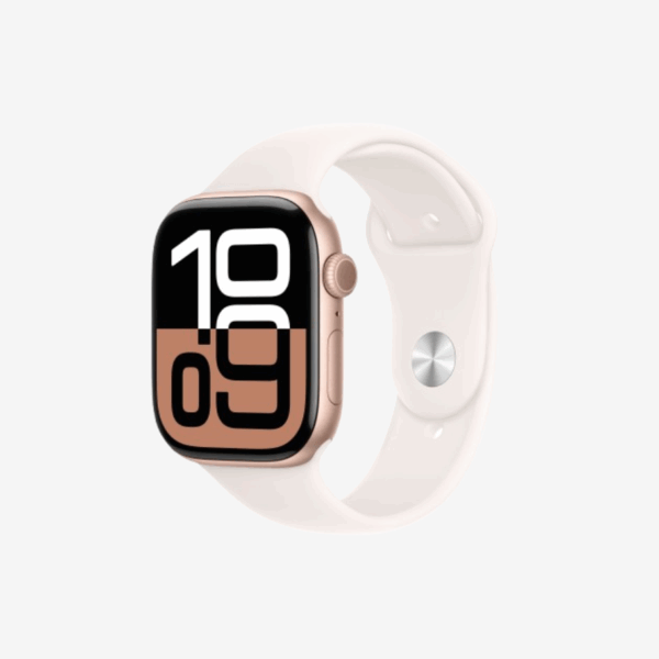 Apple | Watch Series 10 (GPS) 46 mm ruusukulta alumiinikuori ja punanhäivä urheiluranneke, M/L (MWWU3)