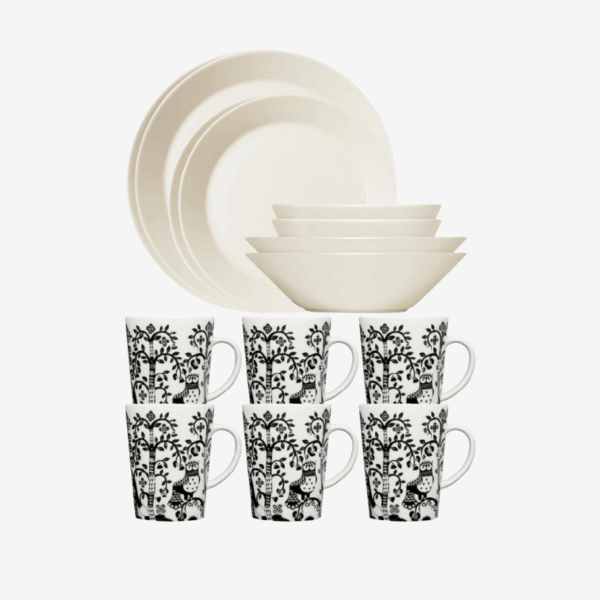 Iittala | Teema starter set, 16 pieces + Iittala Taika mug, 0.4 l, black, 6 pcs